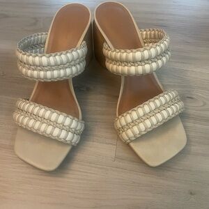 Cream Pearl Embellished Mules with Square Toe